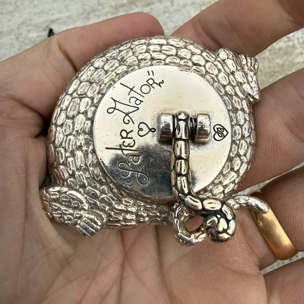 Brighton Silver Tone Rhinestone Alligator Clock Back Later Gator Untested